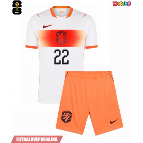 Lacne Dětský Futbalové dres Holandsko Denzel Dumfries #22 MS 2026 Krátky Rukáv - Preč (+ trenírky)